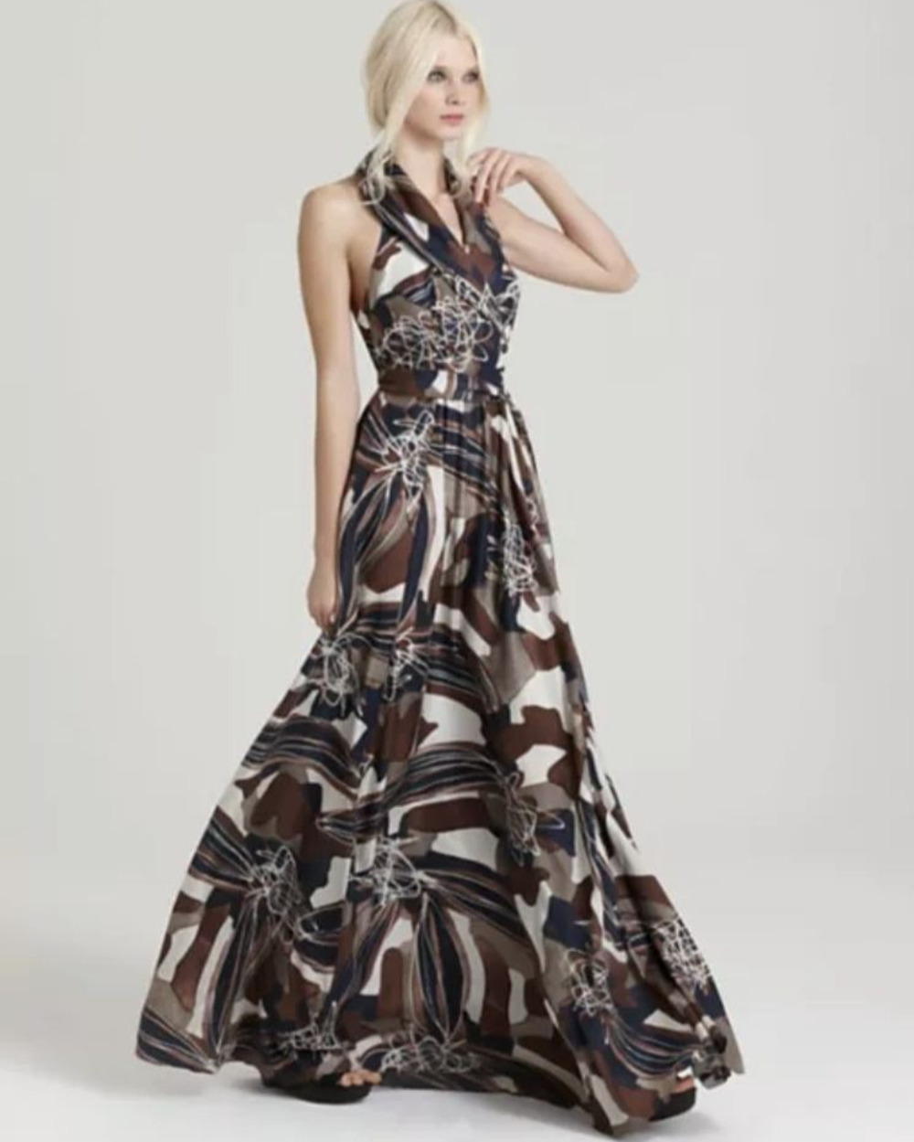 Rachel Zoe Silk Abstract Print Maxi Dress Gown small